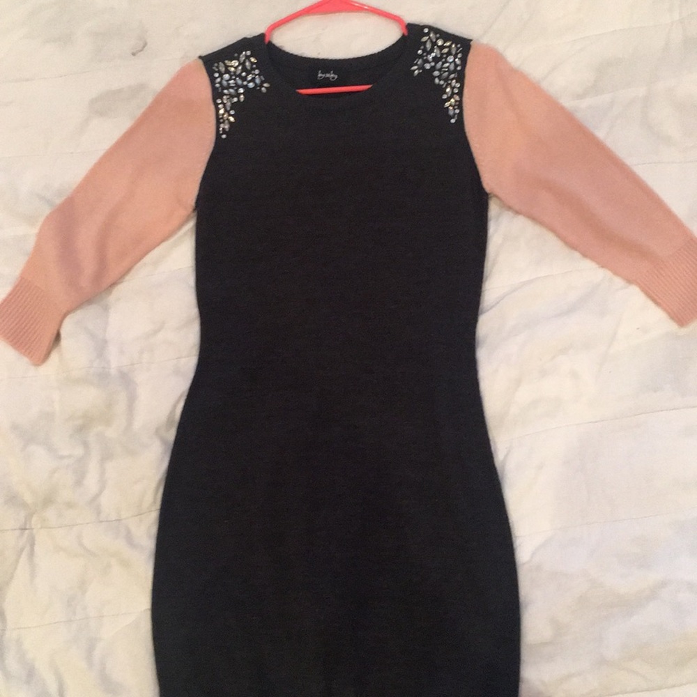 Gray/pink long sleeved dress with rhinestones.